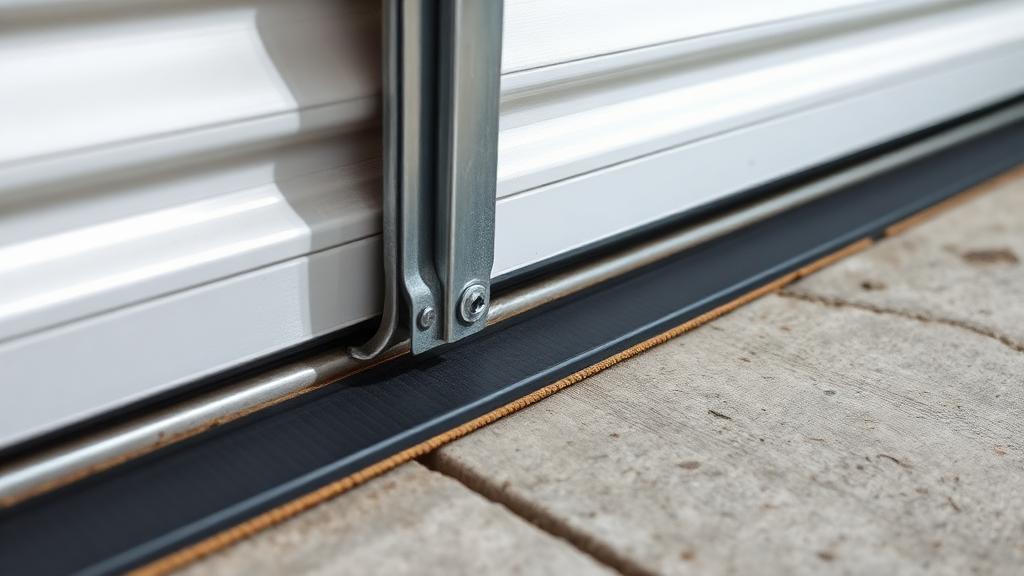 Garage door weatherstripping seal protecting against weather elements